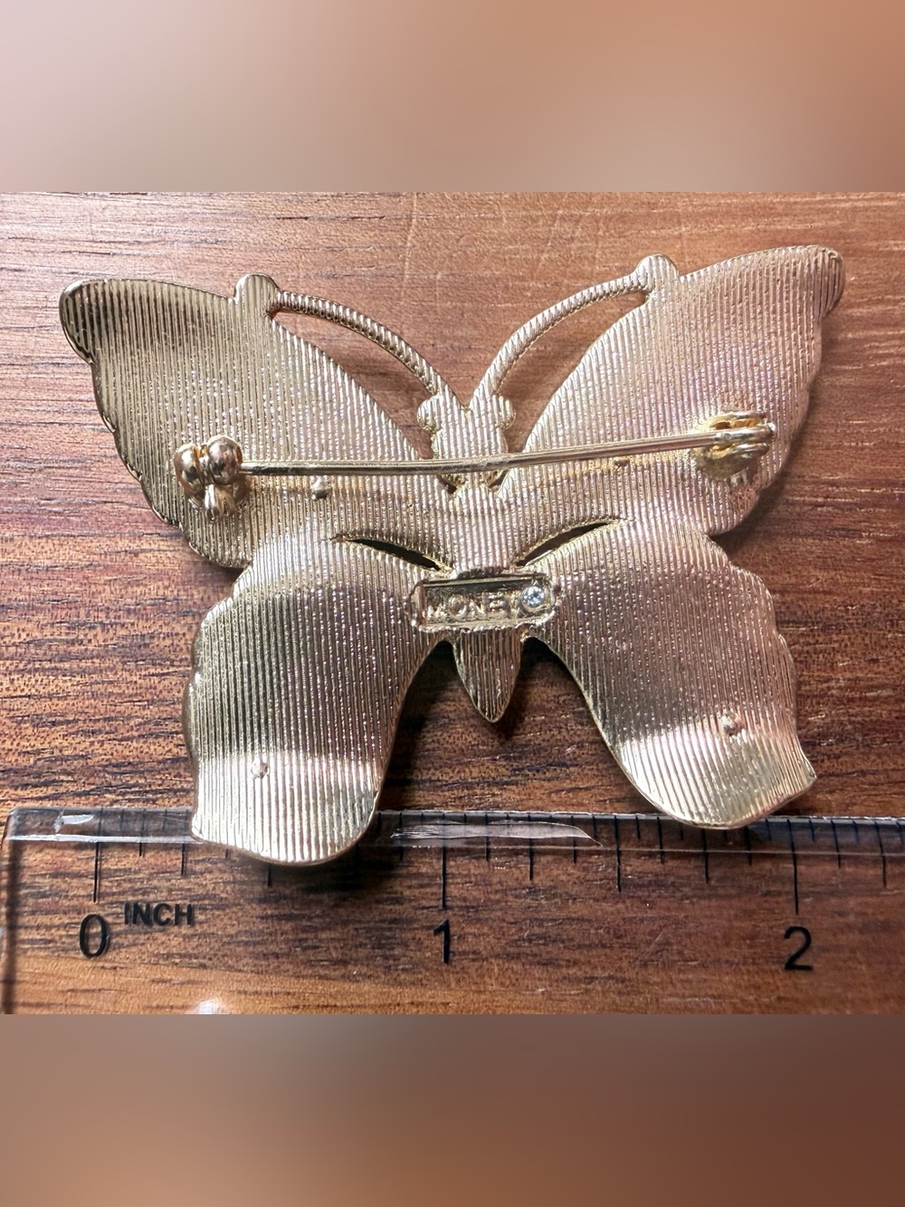 Monet Gold-Tone Butterfly Brooch with Clear Rhinestone Pin - Picture 3 of 3